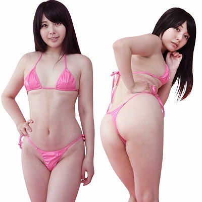 エナメルマイクロブラ&Tバック紐パン ピンク