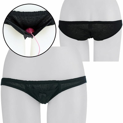 ローターポケット付きリボンチャームローライズショーツ M ブラック