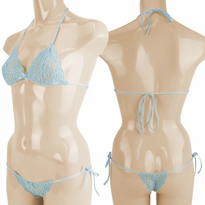 ストレッチフラワー総レースブラ&ショーツ サックス