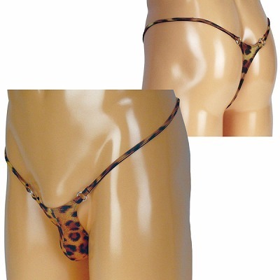 光沢ストレッチ生地レオパード極小Tバック イエロー