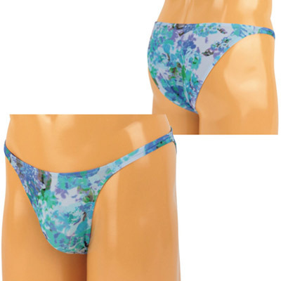 メンズ 2wayストレッチ花柄光沢プリントハーフバック ブルー