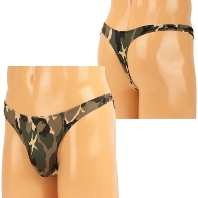 メンズ ストレッチ迷彩プリントTバック グリーン