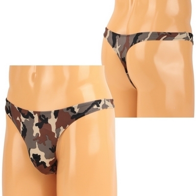 メンズ ストレッチ迷彩プリントTバック ブラウン