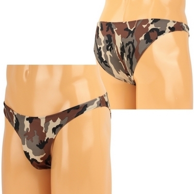 メンズ ストレッチ迷彩プリントハーフバック ブラウン