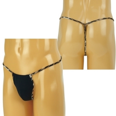 メンズ ストレッチ生地レオパードラインTバック ブラック