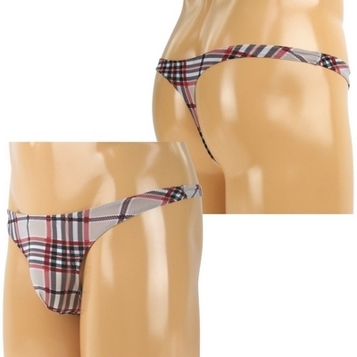 メンズ チェック柄ストレッチTバック S