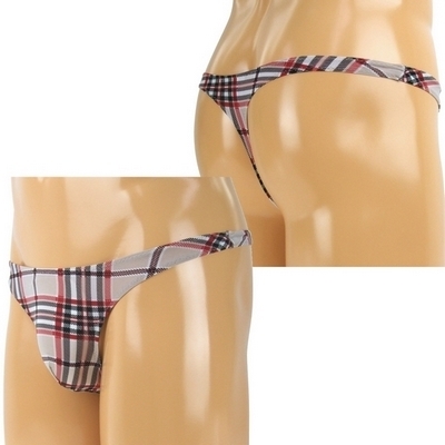 メンズ チェック柄ストレッチTバック M