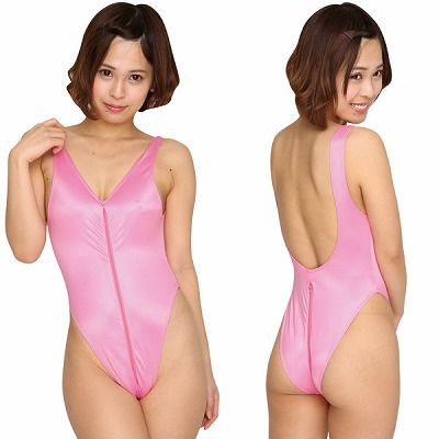 ウェット生地 前後ダブルファスナーレオタード ピンク