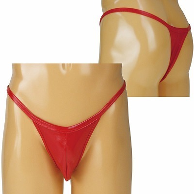 メンズ エナメルフロントフルシームTバック レッド