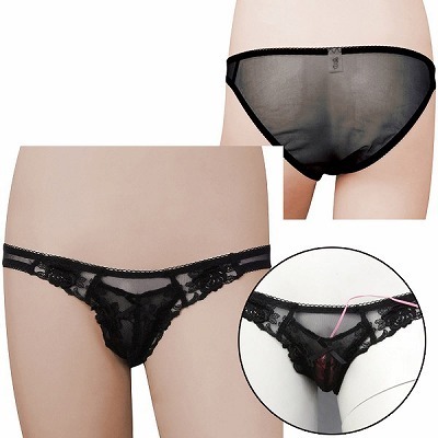 シースルー&フラワーレースポケット付きフルバック ブラック