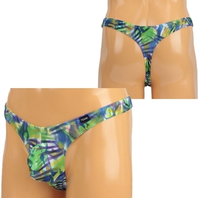 メンズ ストレッチ幾何学プリント柄もっこりTバック グリーン