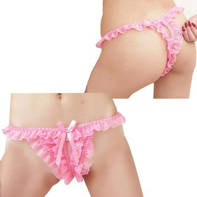 レースの揺れ感が際立つオープンショーツ ピンク