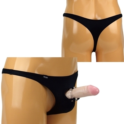 メンズ 2wayストレッチ生地イボイボリング付きTバック ブラック