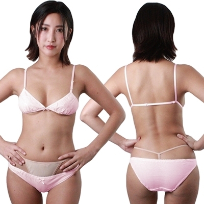 肌なじみの良いコットン生地レース付きインゴムブラ&ショーツ ピンク