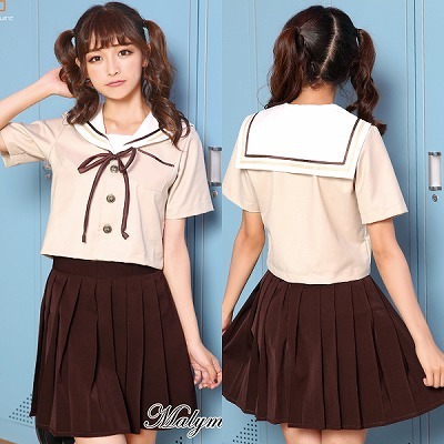 <malymoon>モカブラウンのガーリー半袖セーラー服